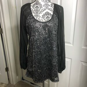 American Glamour Badgley Mischka Mini Dress Long Sleeve Sparkle M